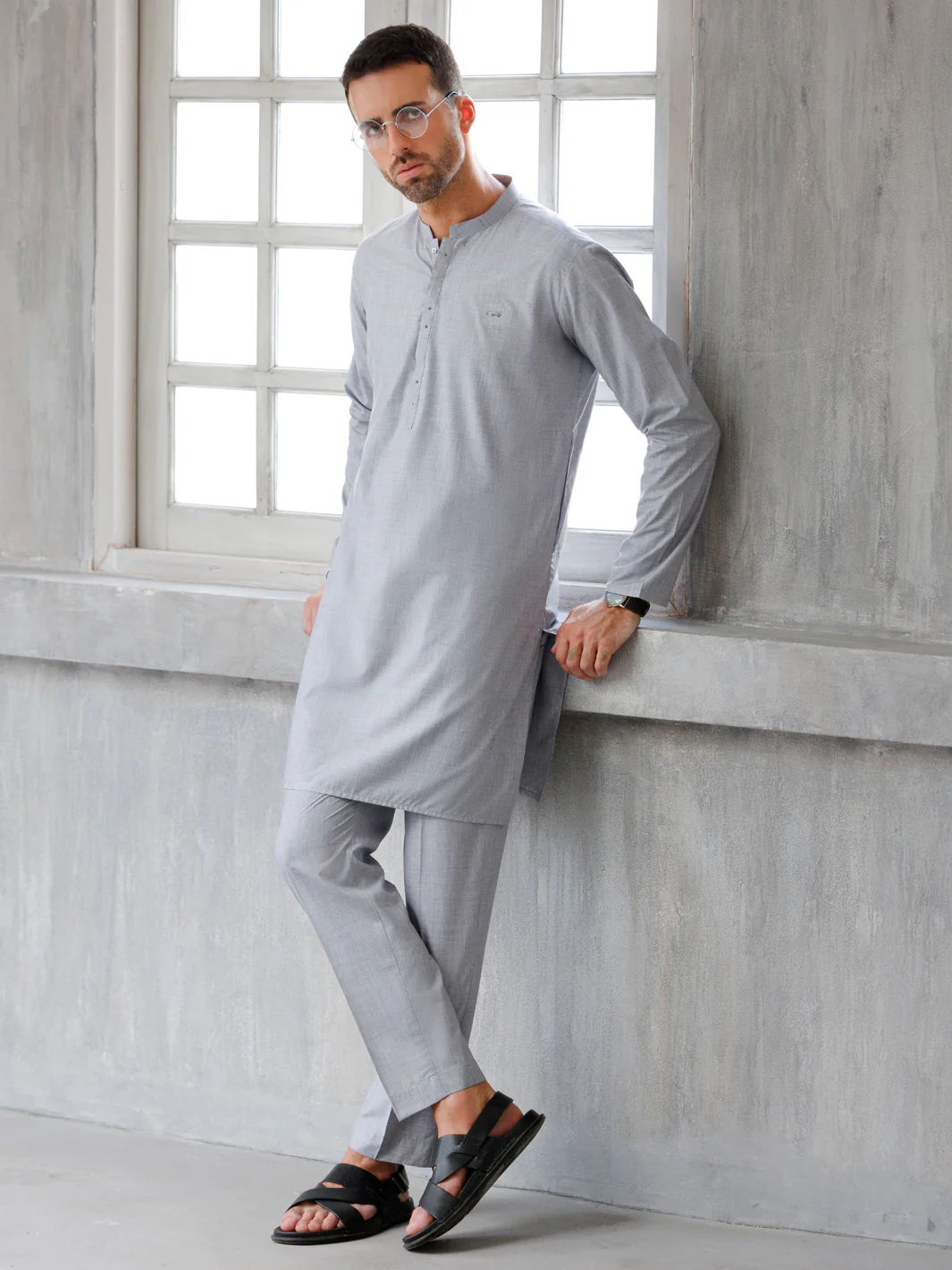 ASH GREY BLENDED KURTA TROUSERS | AL-KT-3100/AM-6209D