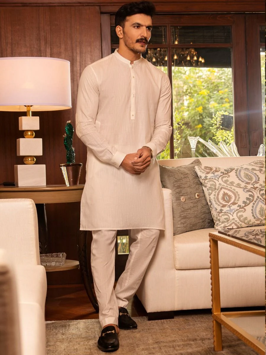 OFF WHITE COTTON KURTA TROUSERS | AL-KT-US-2654/AM-927A