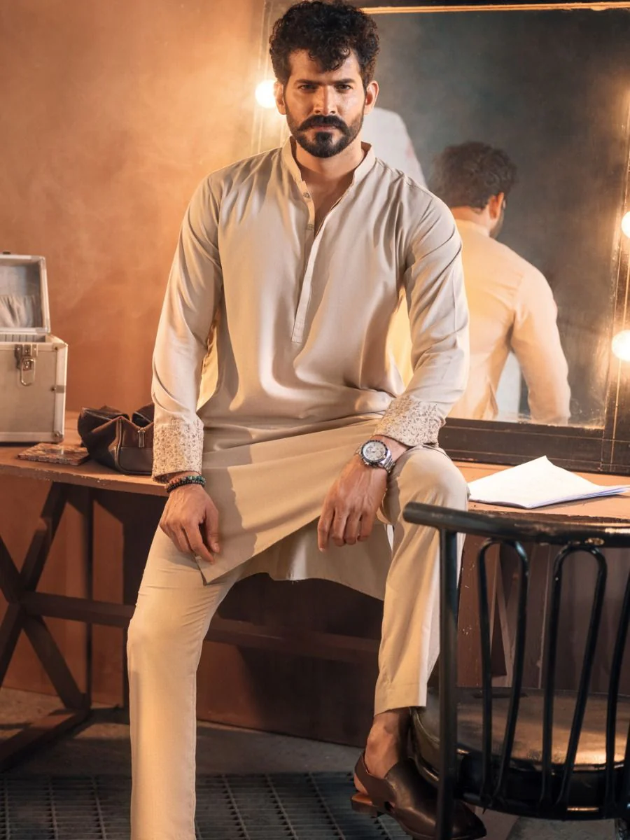 BEIGE VISCOSE KURTA TROUSERS | AL-KT-US-2692/AM-994C