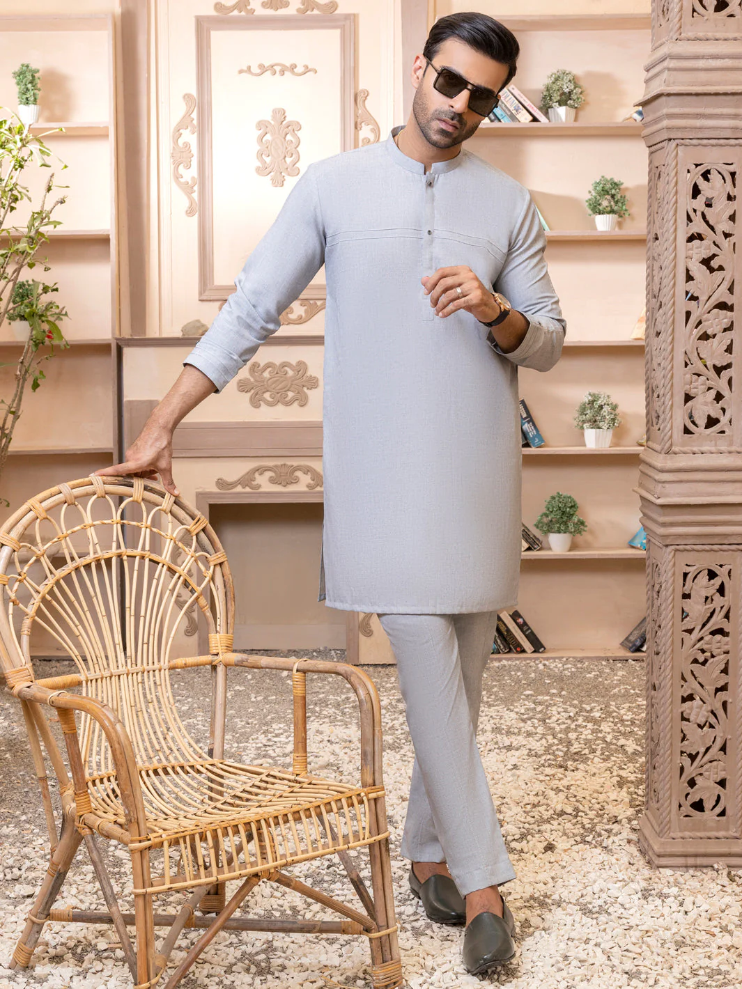 LIGHT GREY VISCOSE KURTA TROUSERS | AL-KT-US-2762/AM-5042C