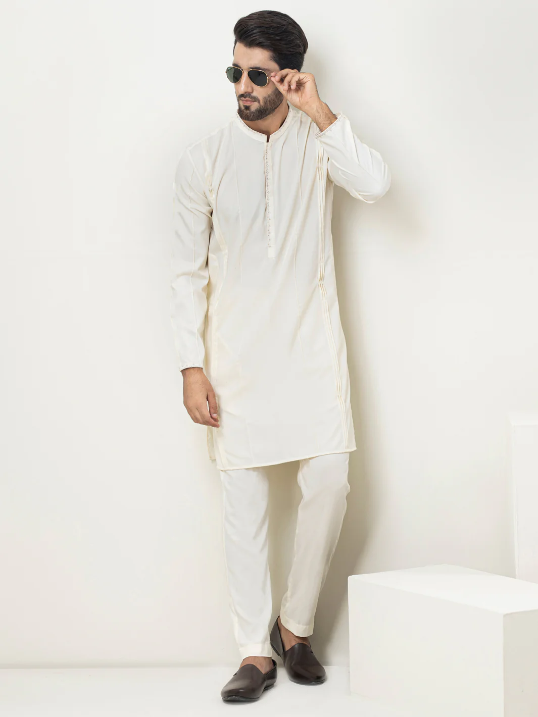 CREAM VISCOSE KURTA TROUSERS | AL-KT-US-2919/AM-6107D