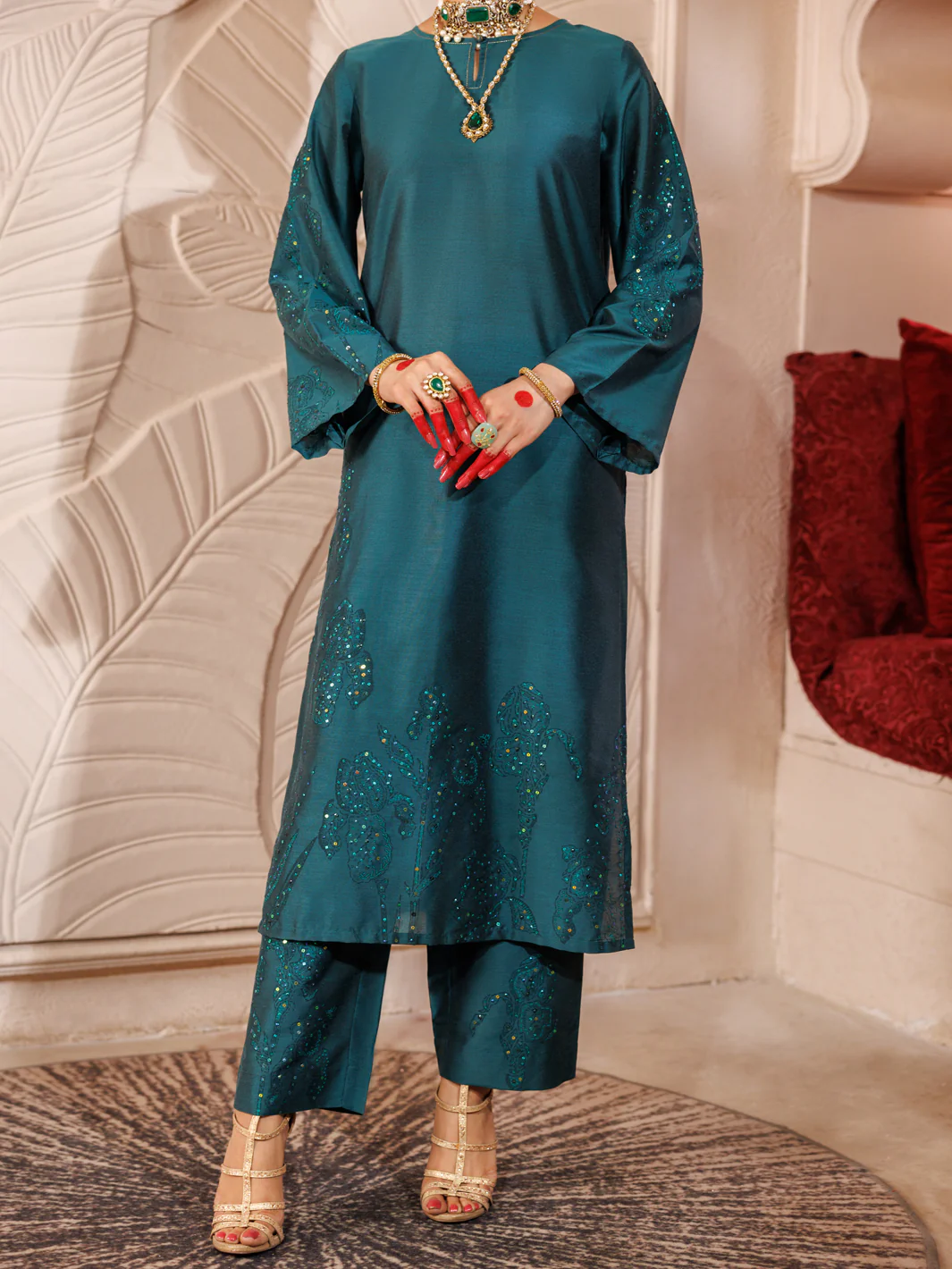 GREEN RAW SILK 2PC STITCHED | AL-LS-LKS-479/AM-2689D
