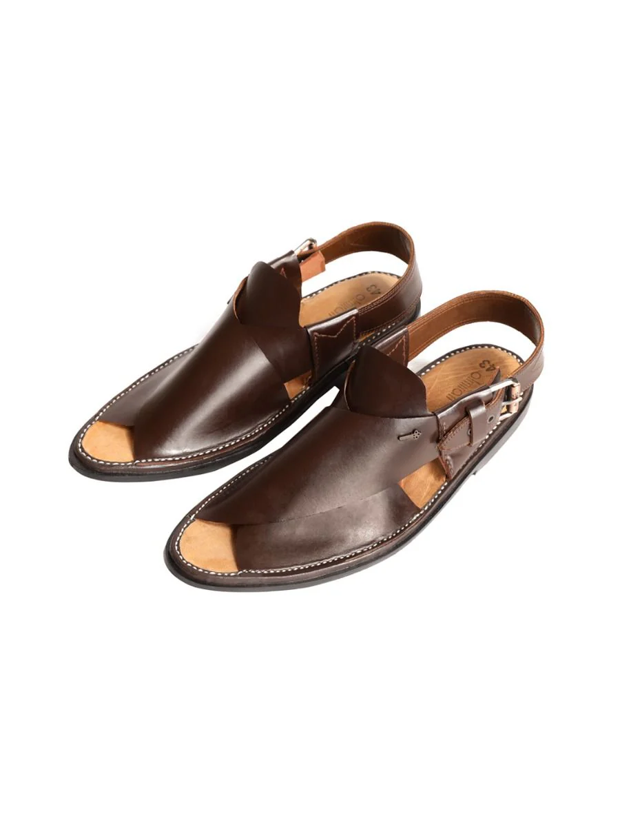 BROWN LEATHER PESHAWARI SANDALS | AL-MFW-HC-US-091