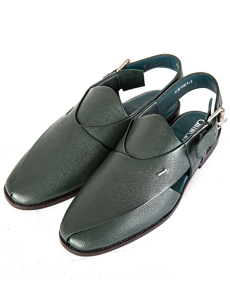 GREEN LEATHER PESHAWARI SANDALS | AL-MFW-HC-US-143