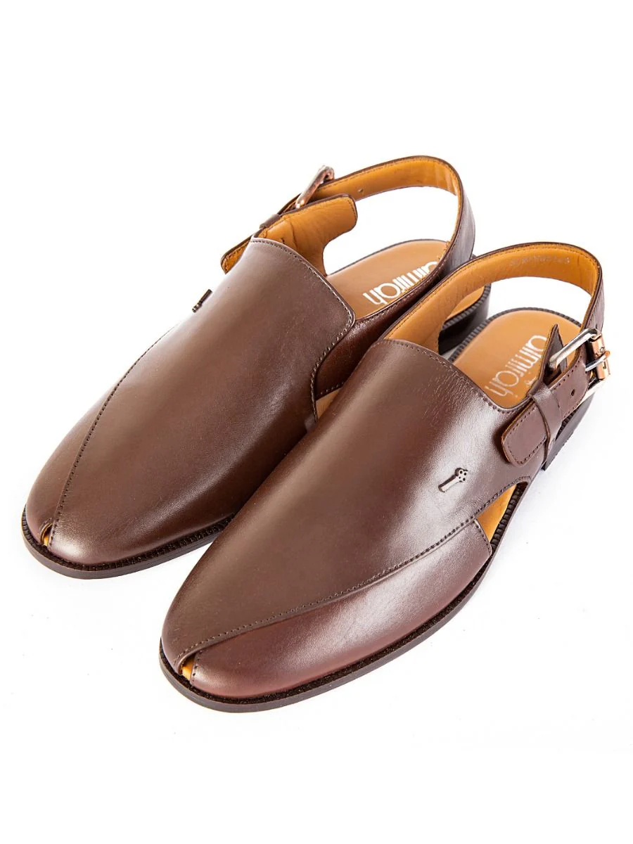 DULL BROWN LEATHER PESHAWARI SANDALS | AL-MFW-HC-US-145