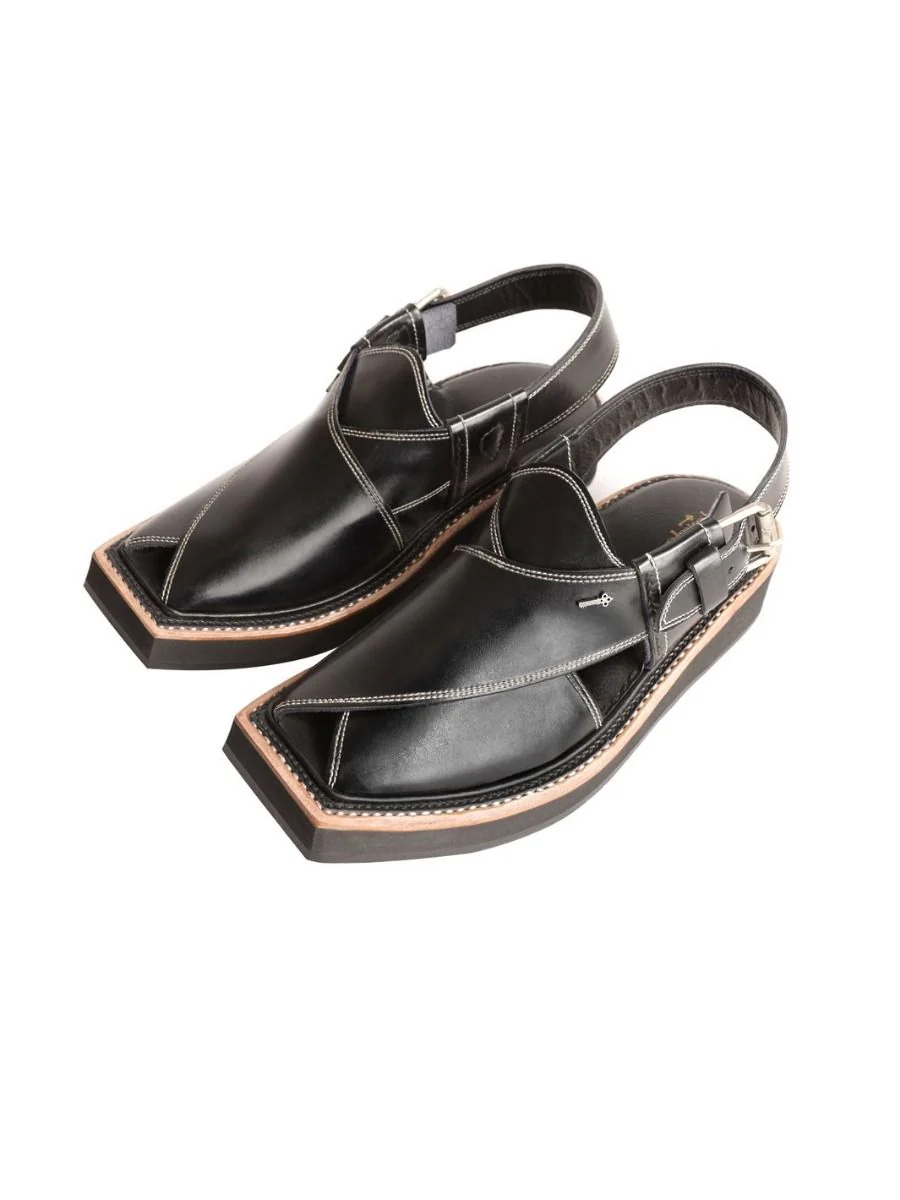 BLACK LEATHER PESHAWARI SANDALS | AL-MFW-HCK-US-132 V-4 2020