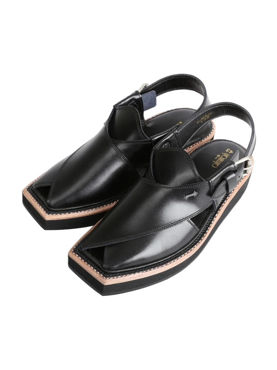 BLACK LEATHER PESHAWARI SANDALS | AL-MFW-HCK-US-136 V-1 2021