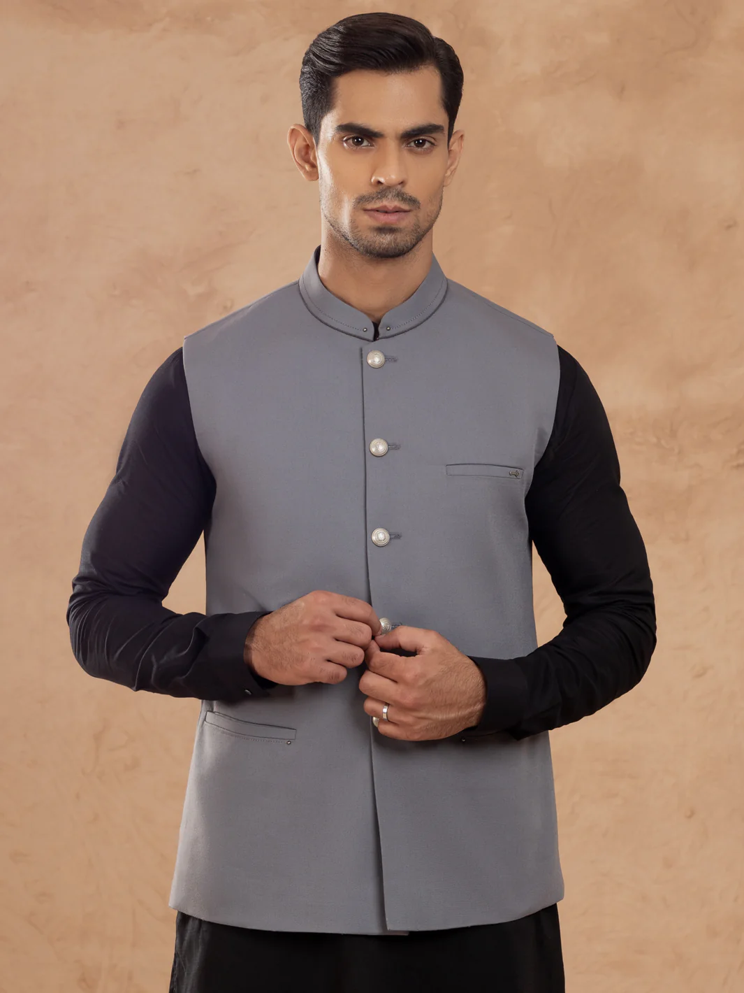 GREY TAFLON RAYON WAISTCOAT | AL-WC-538B/AM-6244B