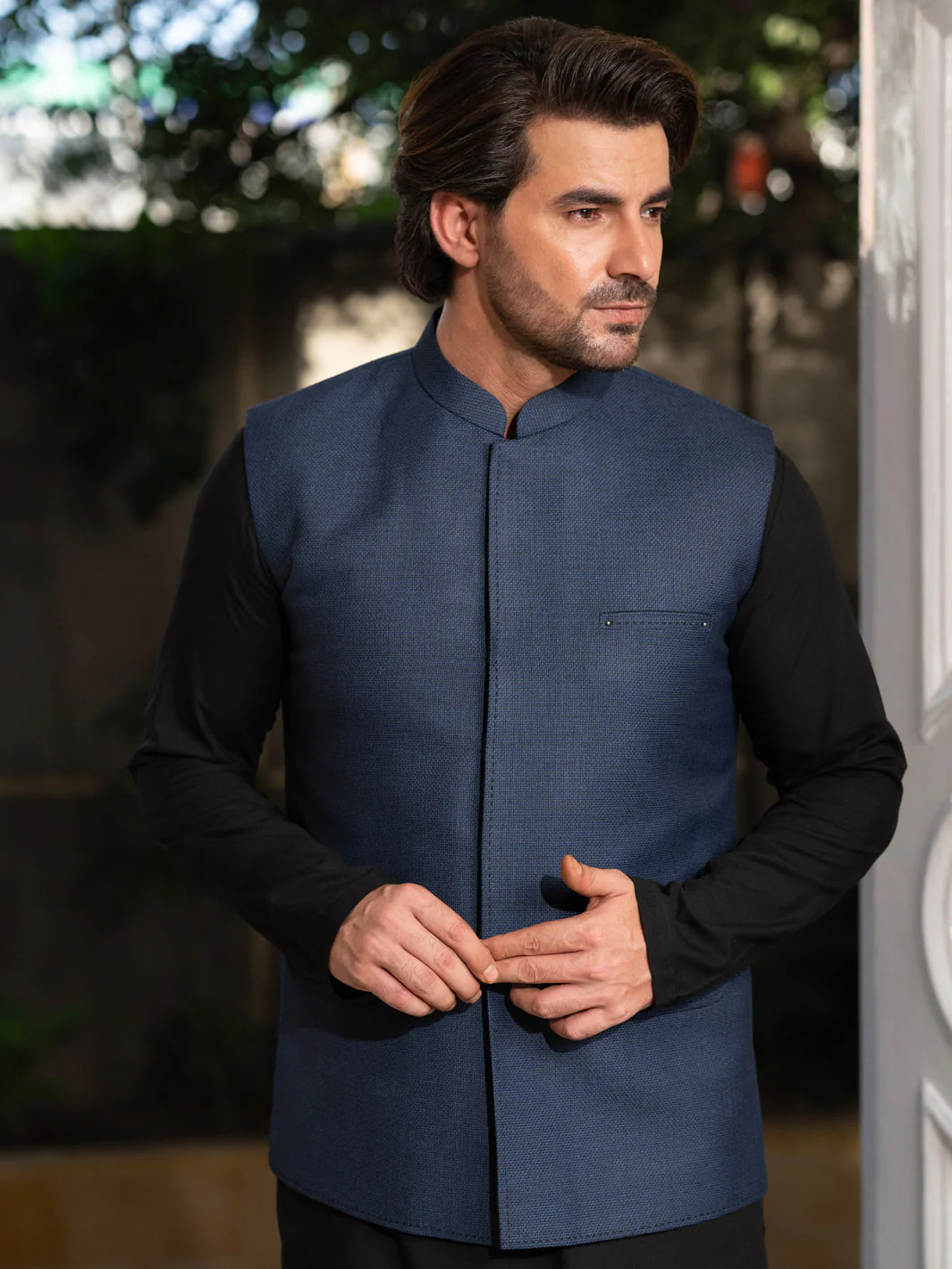 NAVY BLUE BLENDED WAISTCOAT | AL-WC-587B/AM-6323B
