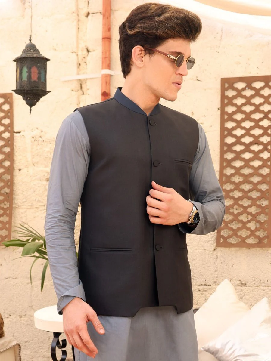 BLACK VISCOSE WAISTCOAT | AL-WC-US-363/AM-939D