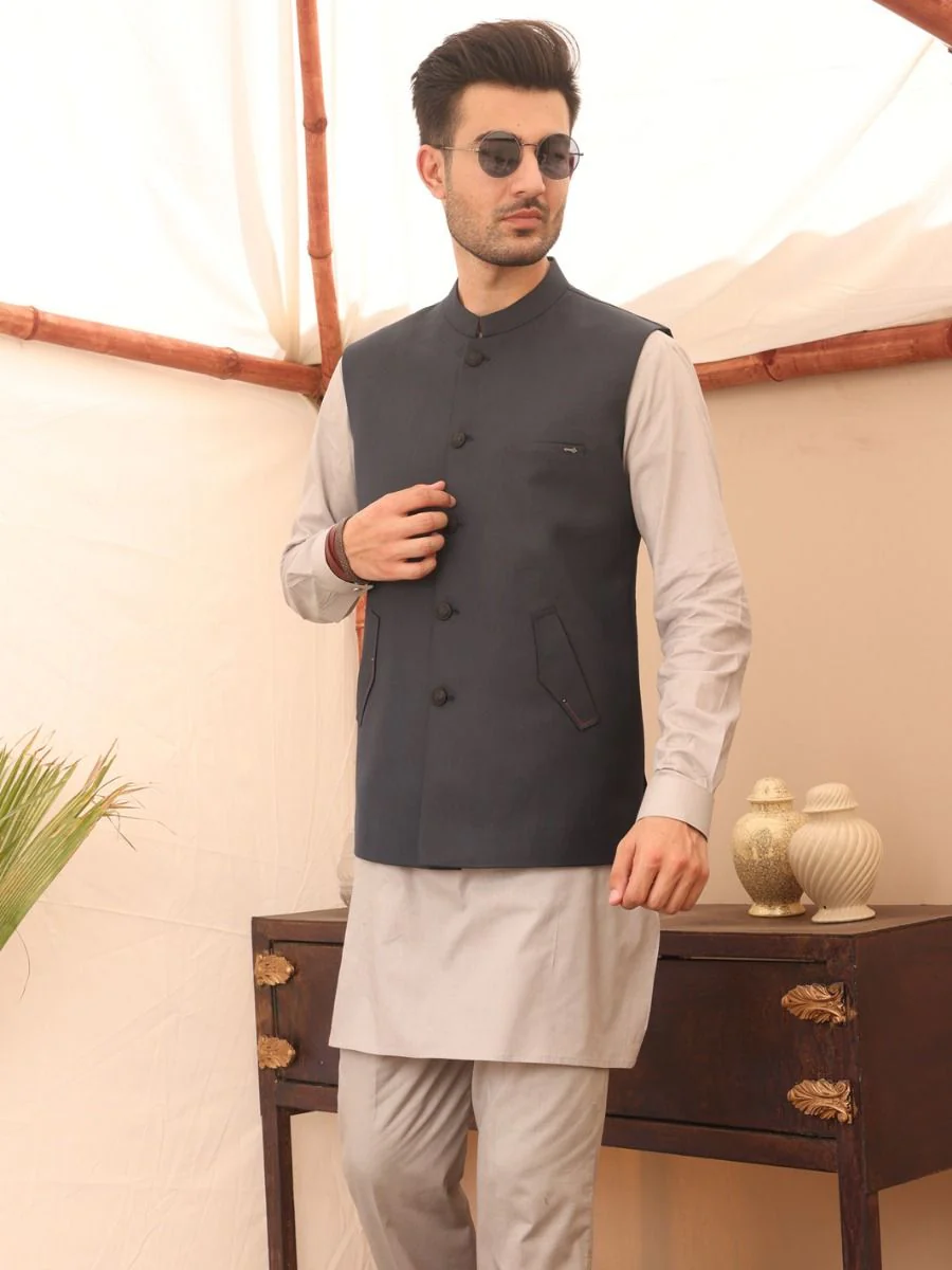 BLUE VISCOSE WAISTCOAT | AL-WC-US-364/AM-939E