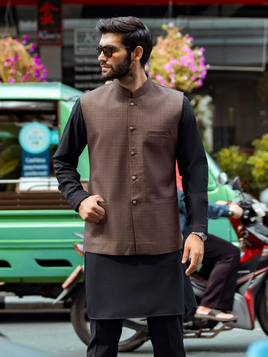 BROWN TAFLON RAYON WAISTCOAT | AL-WC-US-399/AM-5037B