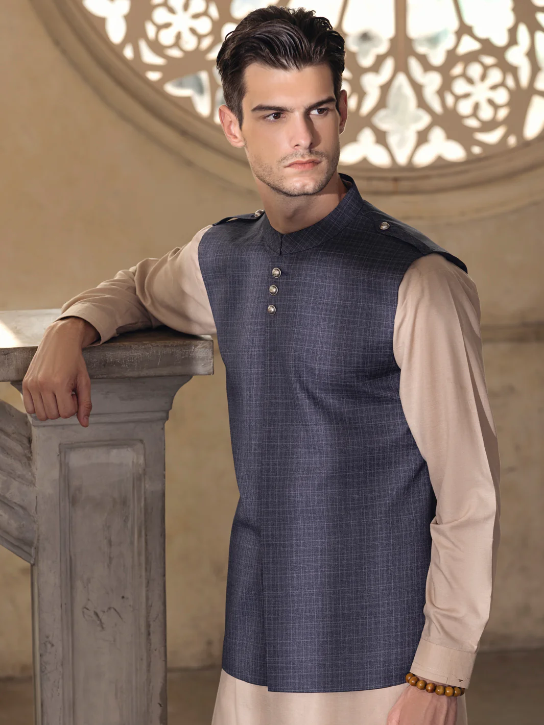 GREY TAFLON RAYON WAISTCOAT | AL-WC-US-400/AM-5037C