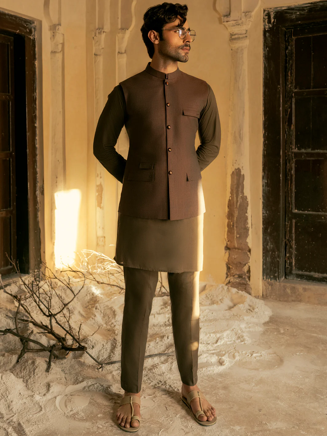 BROWN LINEN WAISTCOAT | AL-WC-US-422/AM-8067A