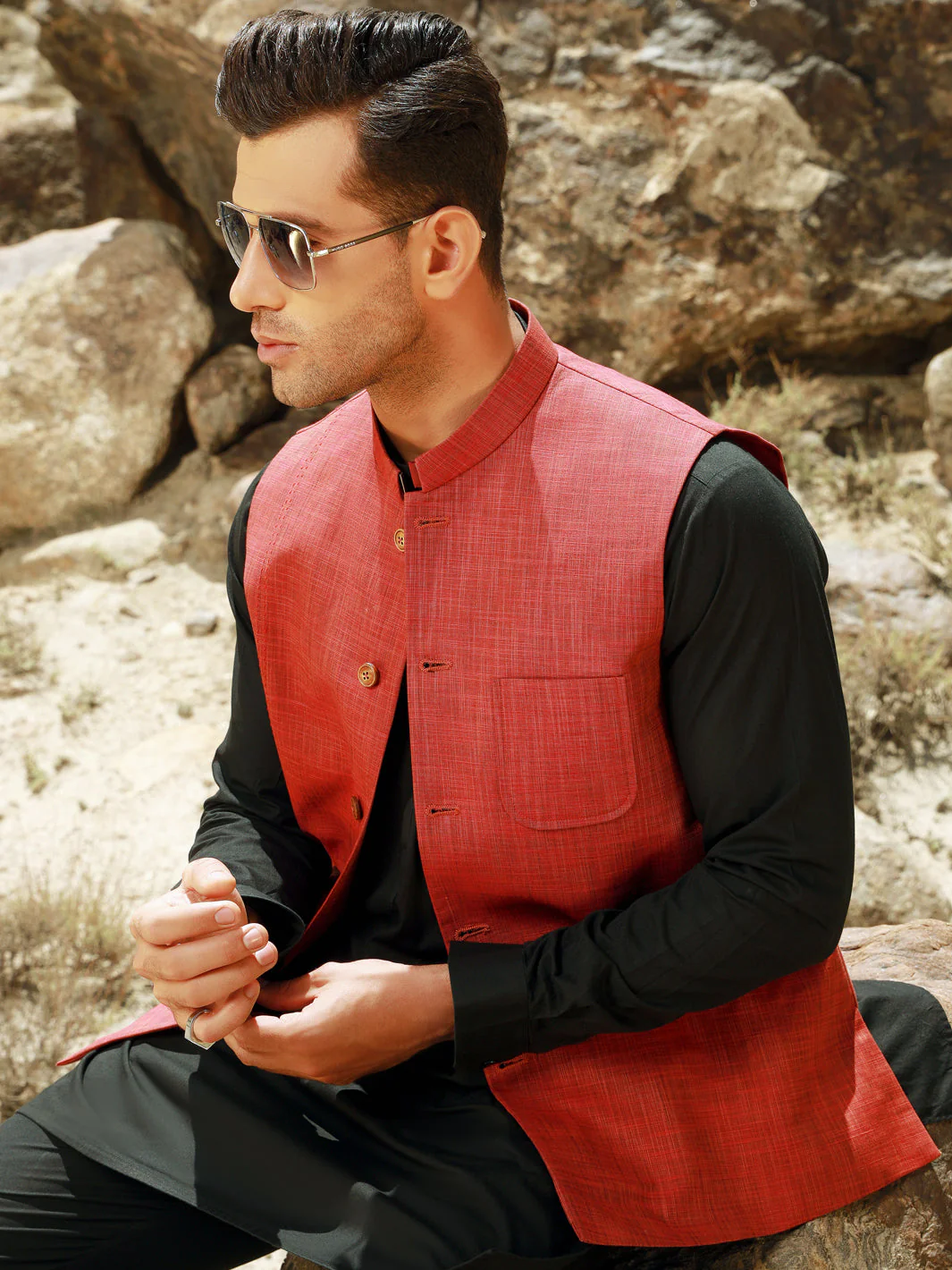 RED COTTON WAISTCOAT | AL-WC-US-429/AM-903B