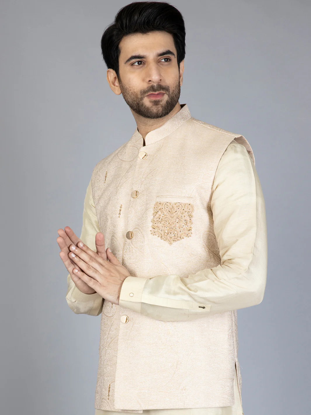 BEIGE VISCOSE WAISTCOAT | AL-WC-US-440/AM-328A