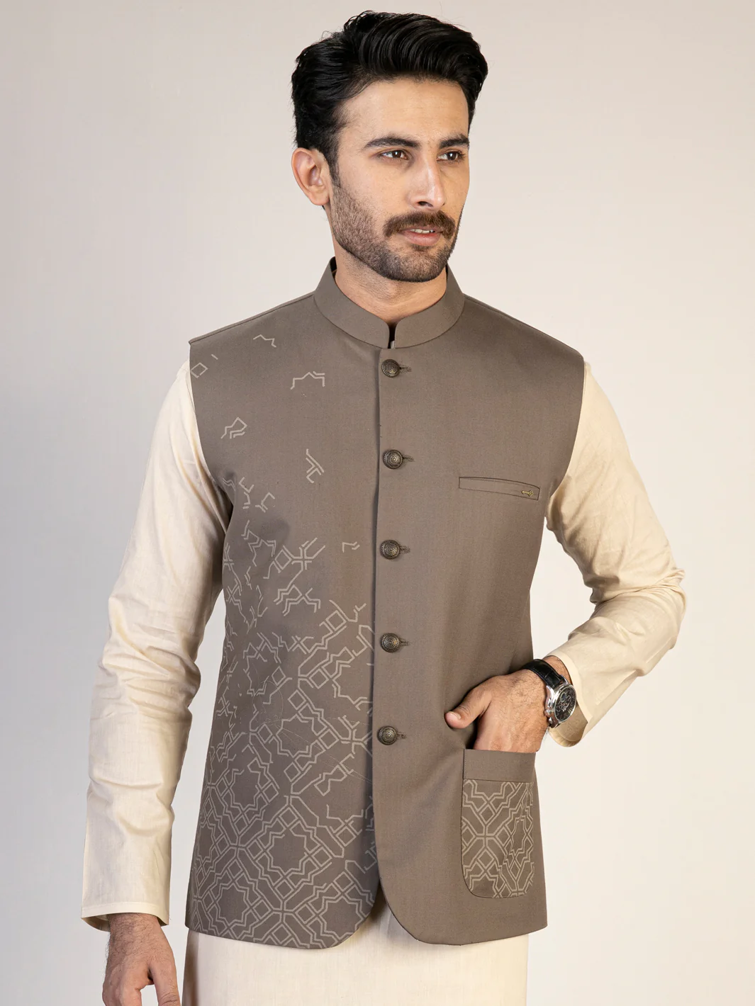 BROWN TAFLON RAYON WAISTCOAT | AL-WC-US-479/AM-6144B