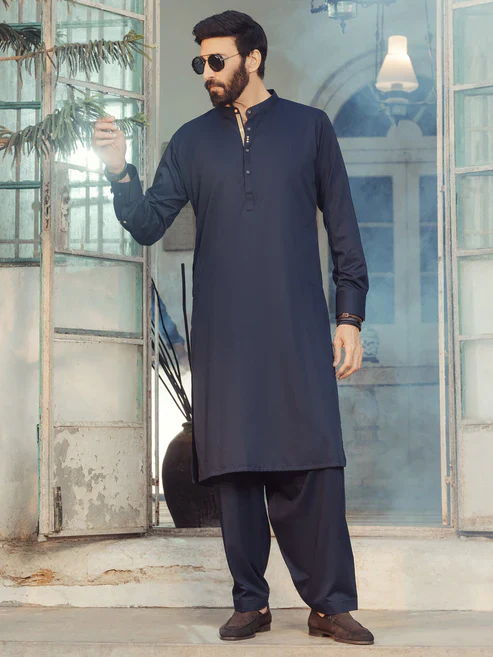 MIDNIGHT BLUE BLENDED KAMEEZ SHALWAR | ALET-KS-1013-R2/AM-6284C