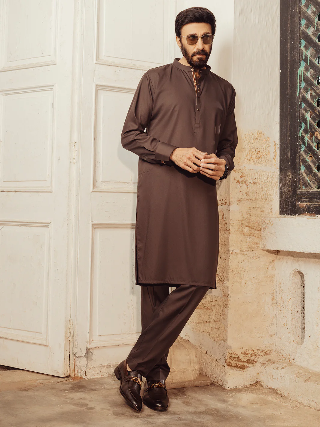 BROWN BLENDED KURTA TROUSERS | ALET-KT-1005/AM-6145-E2
