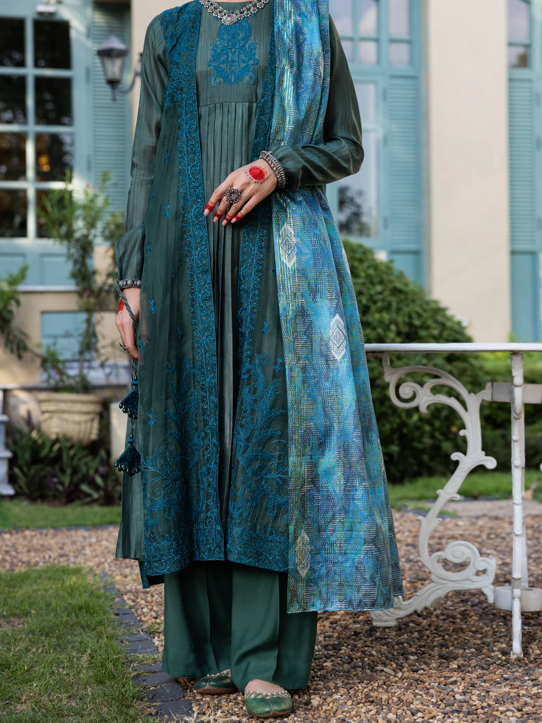 MEHNDI GREEN SALSA SILK 3PC STITCHED | ALP-3PS-1659/S FB-1659A
