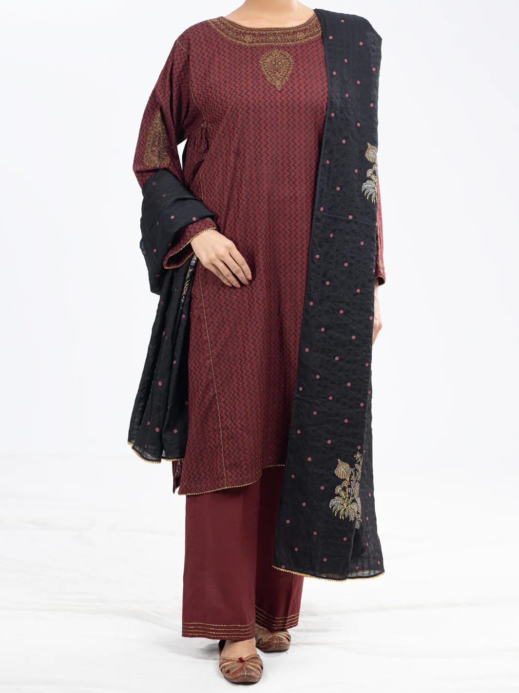 MAROON LINO KARA 3PC UNSTITCHED | ALP-3PS-1802 AM-2882A