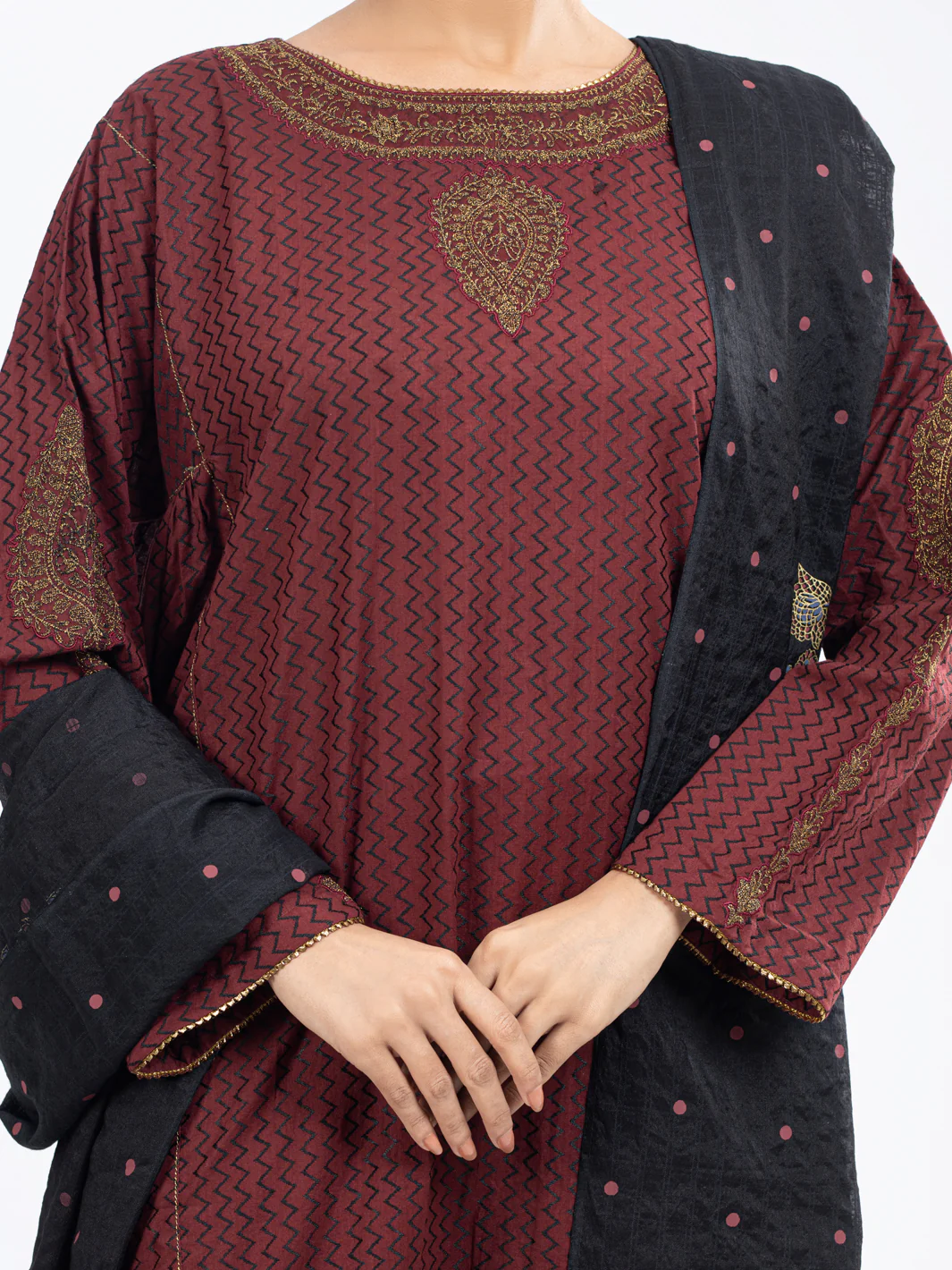 MAROON LINO KARA 3PC STITCHED | ALP-3PS-1802/S AM-2882A - Image 3