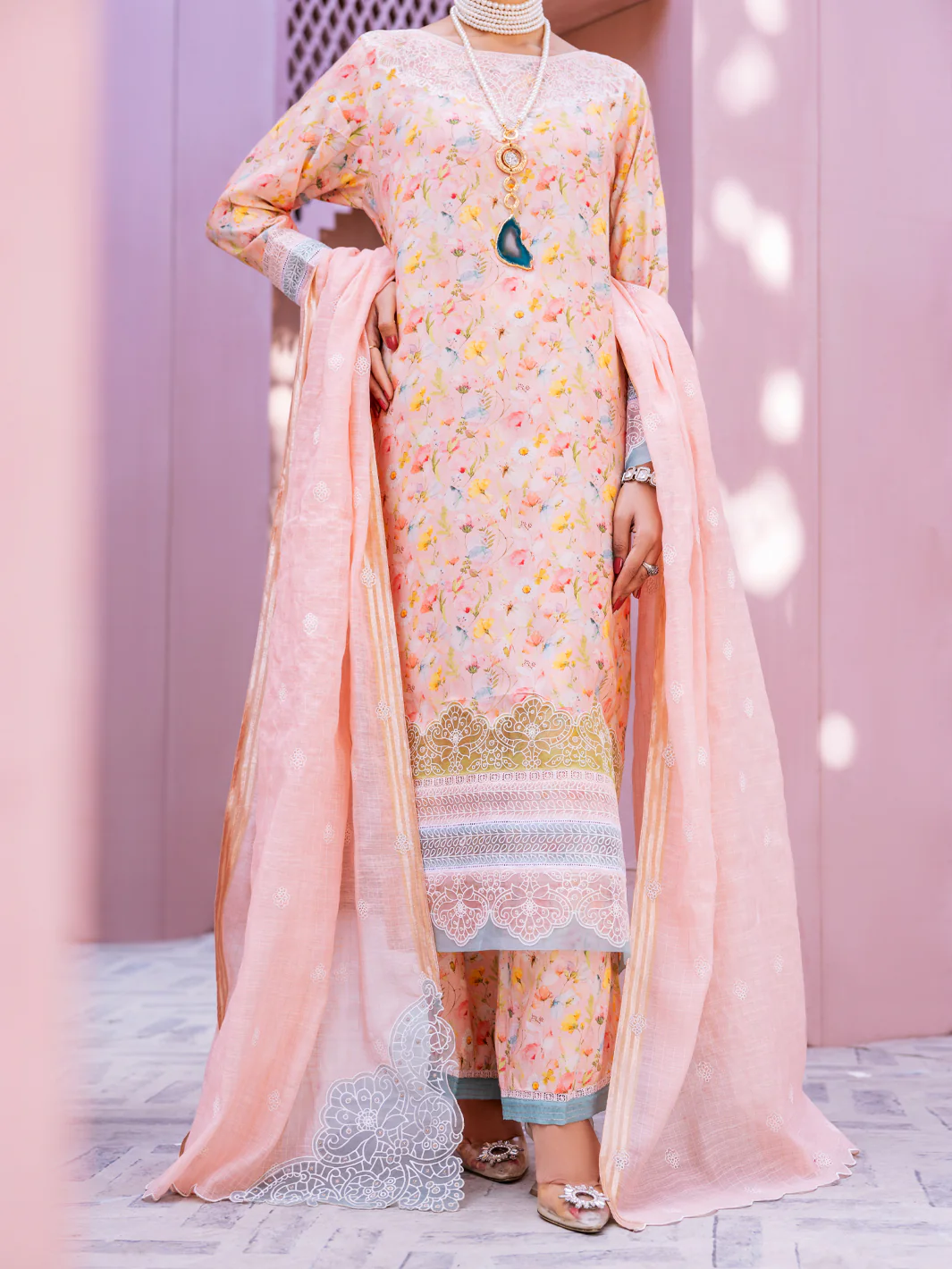 LIGHT PINK MAPLE SILK 3PC STITCHED | ALP-3PS-1915/S FB-1915A
