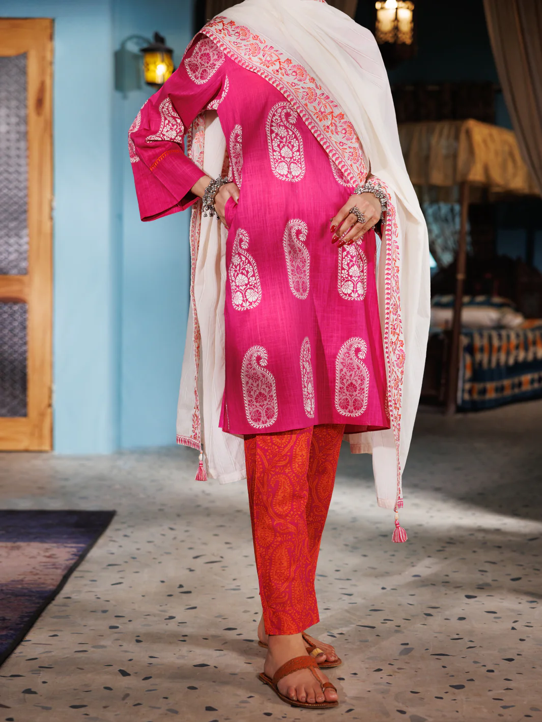 PINK COTTON DOBBY 3PC UNSTITCHED | ALP-3PS-1920 FB-1920A - Image 2