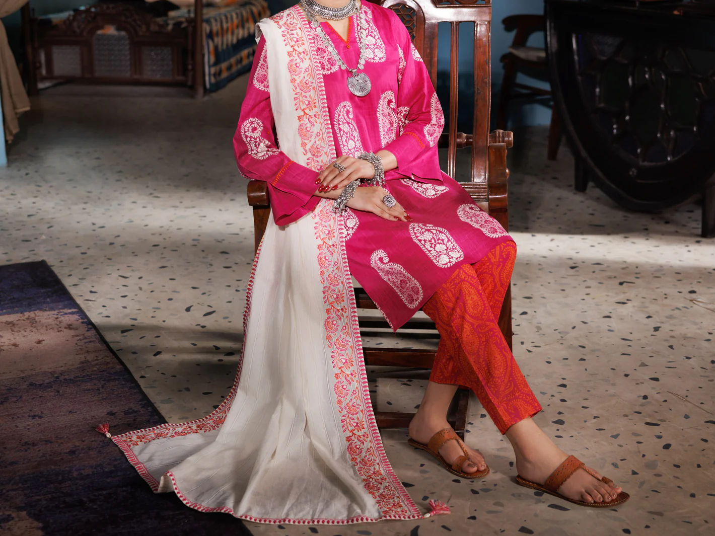 PINK COTTON DOBBY 3PC UNSTITCHED | ALP-3PS-1920 FB-1920A - Image 4