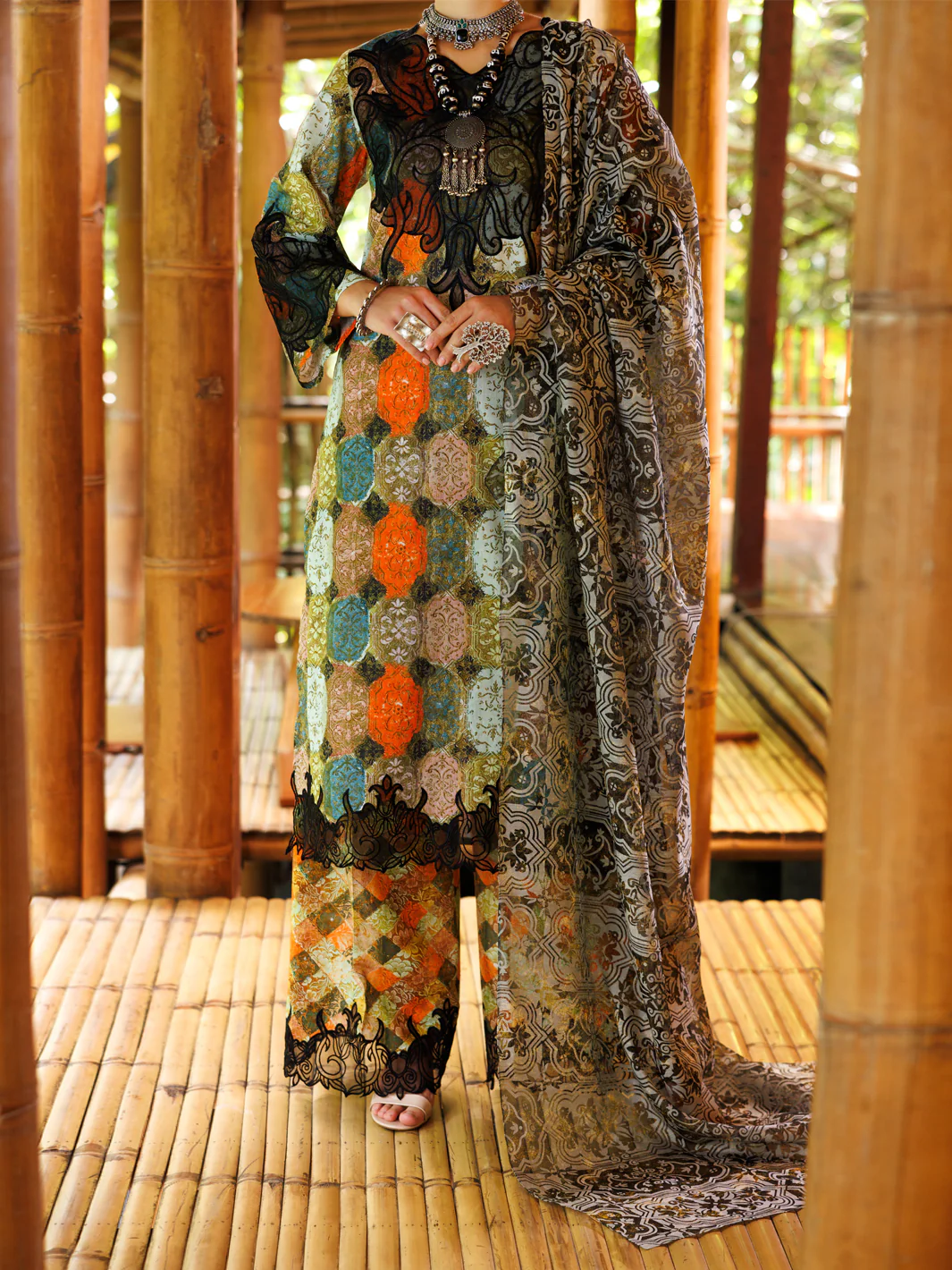 MULTICOLOR LAWN 3PC STITCHED | ALP-3PS-1987/S FB-1987A