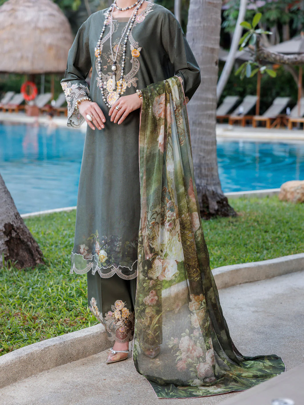 MEHNDI GREEN LAWN 3PC UNSTITCHED | ALP-3PS-1993 FB-1993A