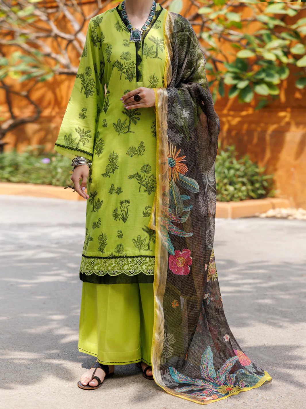 LIME GREEN JACQUARD 3PC UNSTITCHED | ALP-3PS-2010 FB-2010A