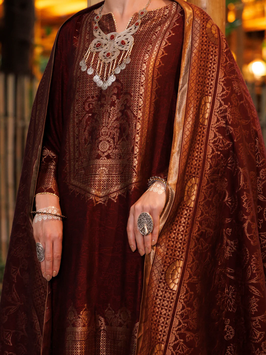 MAROON YARN DYED JACQUARD 3PC STITCHED | ALP-3PS-2020/S FB-2020A - Image 3