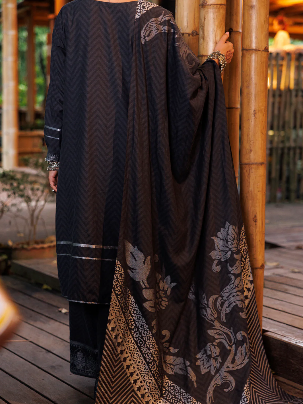 CHARCOAL GREY YARN DYED JACQUARD 3PC UNSTITCHED | ALP-3PS-2022 FB-2022A - Image 2