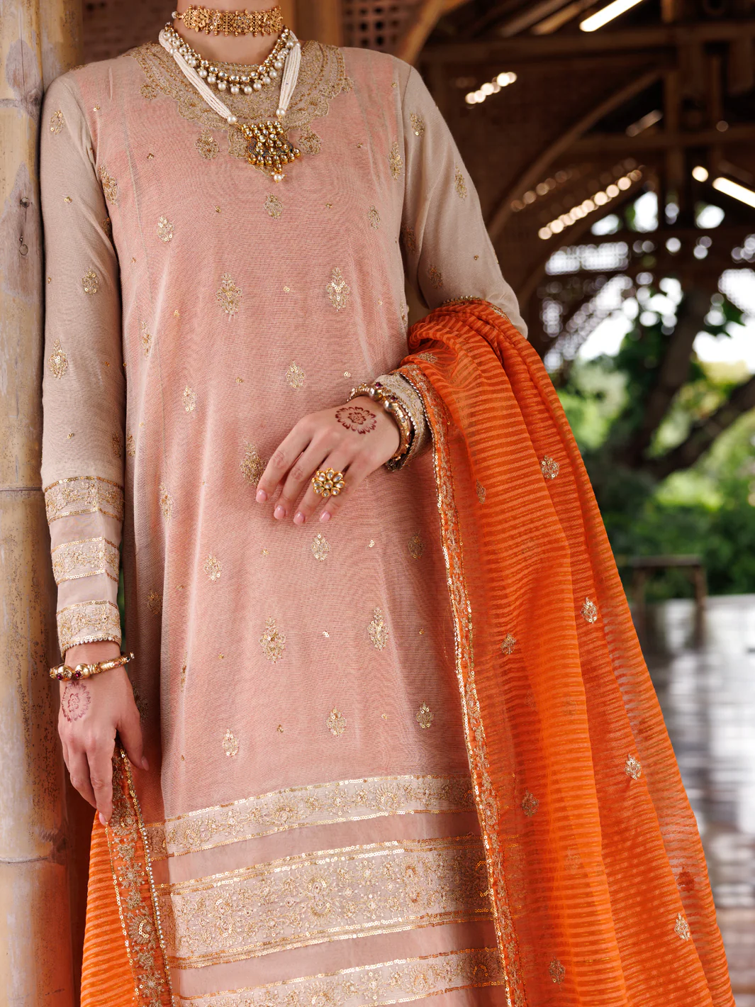 MUSTARD COTTON KHADDI NET 3PC UNSTITCHED | ALP-3PS-2028 AM-3144B - Image 3