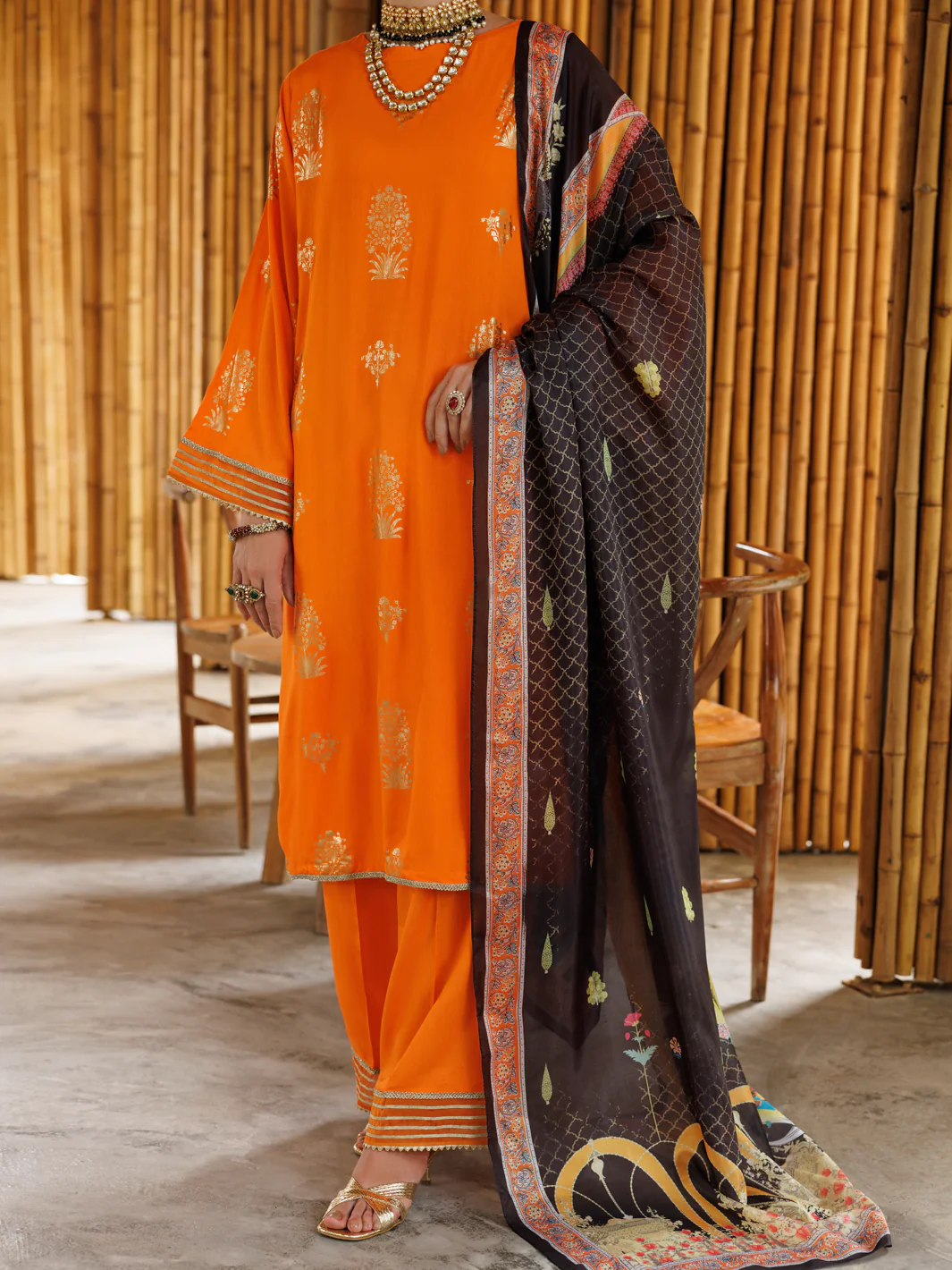 ORANGE VISCOSE 3PC UNSTITCHED | ALP-3PS-2041 FB-2041A