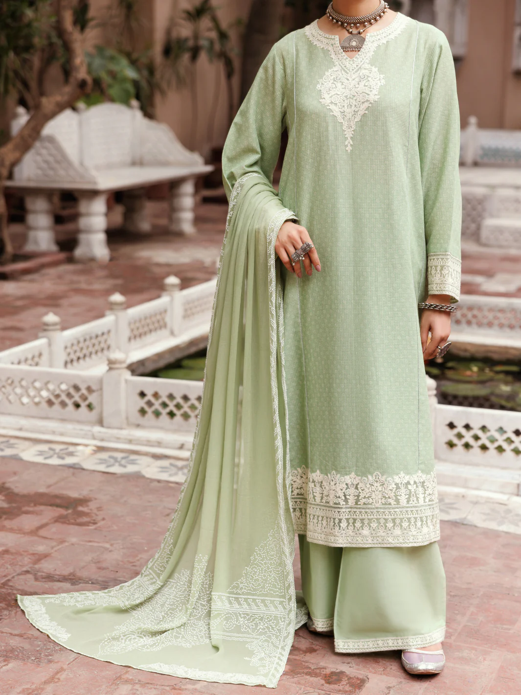 LIGHT GREEN COTTON DOBBY 3PC STITCHED | ALP-3PS-2049/S FB-2049A