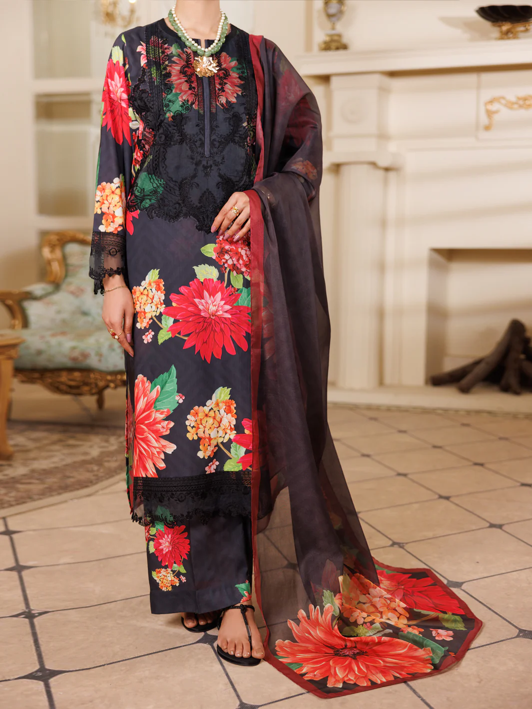 BLACK LAWN 3PC STITCHED | ALP-3PS-2152/S FB-2152A