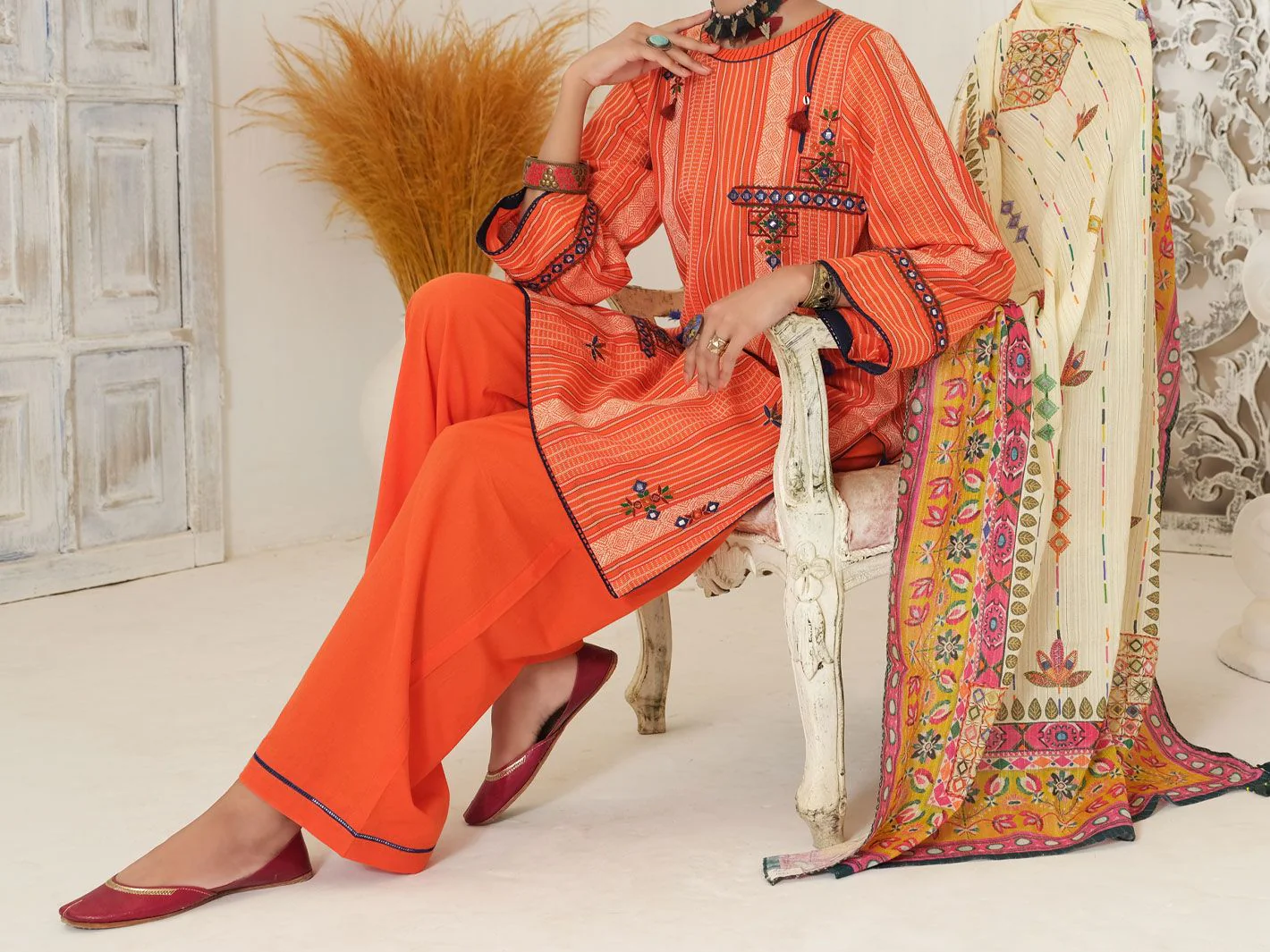 ORANGE JACQUARD 3PC UNSTITCHED | ALP-3PS-US-1051 V-2 2021 - Image 4