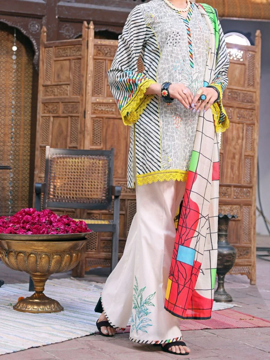 OFF WHITE LAWN 3PC UNSTITCHED | ALP-3PS-US-1084 V-2 2021