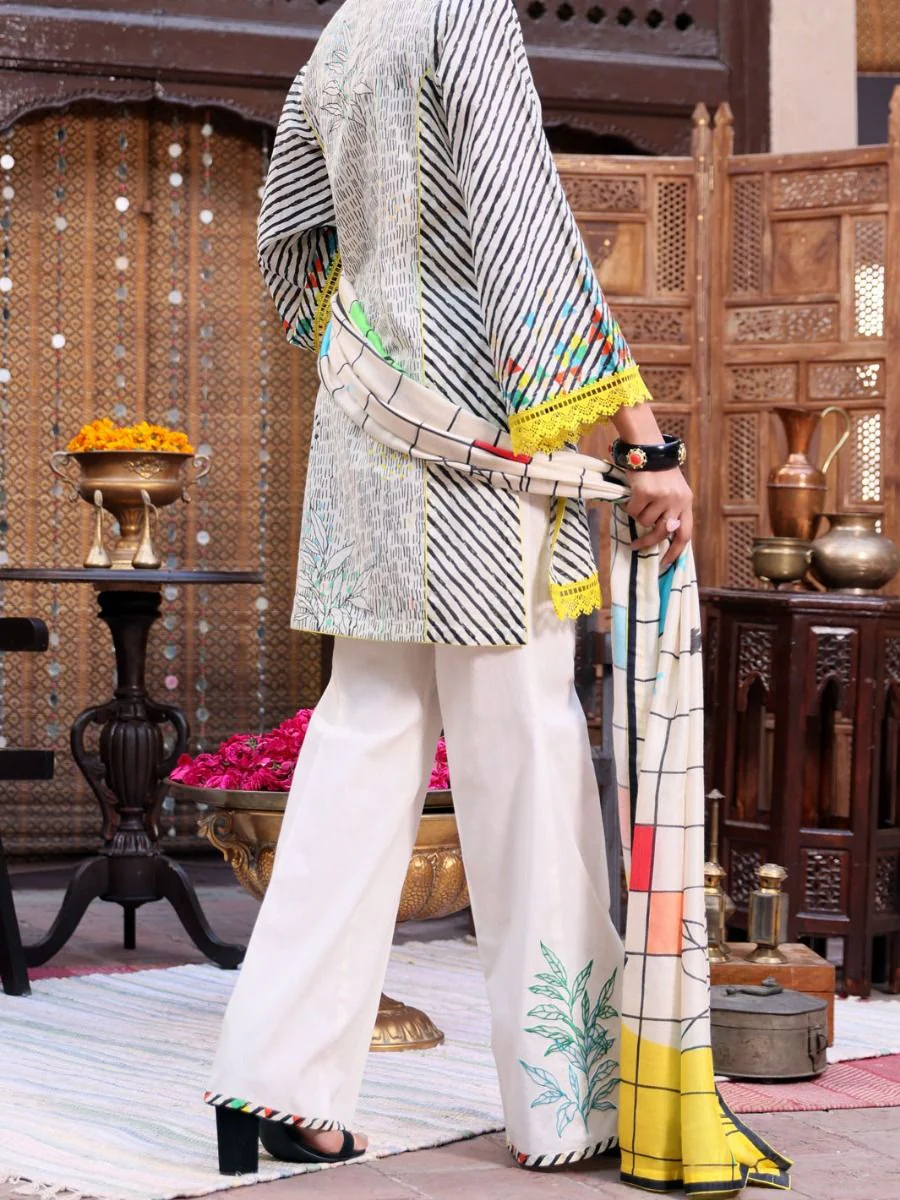 OFF WHITE LAWN 3PC UNSTITCHED | ALP-3PS-US-1084 V-2 2021 - Image 3