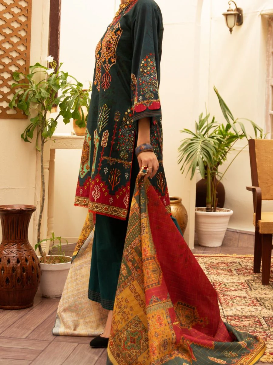 TEAL CAMBRIC 3PC UNSTITCHED | ALP-3PS-US-1176 FB-1176A - Image 2