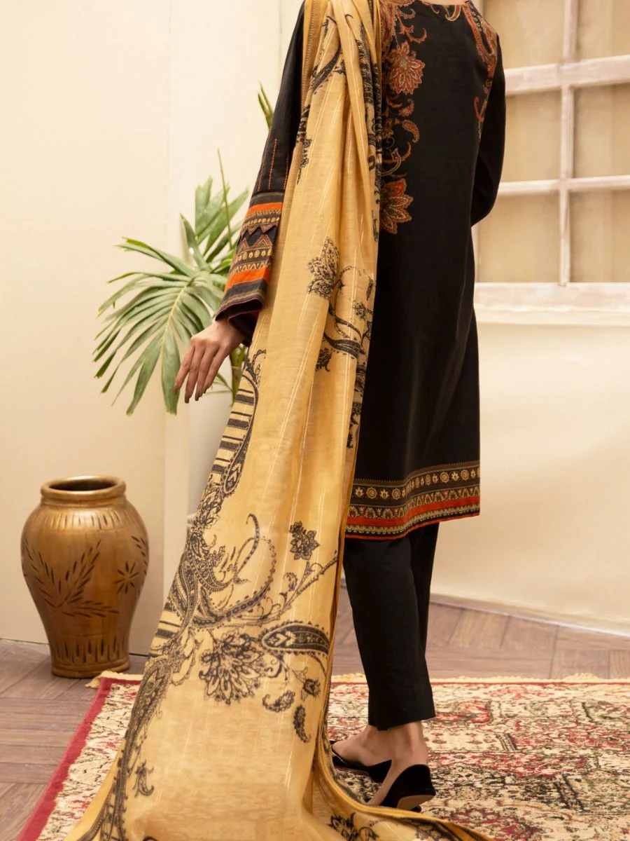 BLACK CAMBRIC 3PC UNSTITCHED | ALP-3PS-US-1180 FB-1180A - Image 3