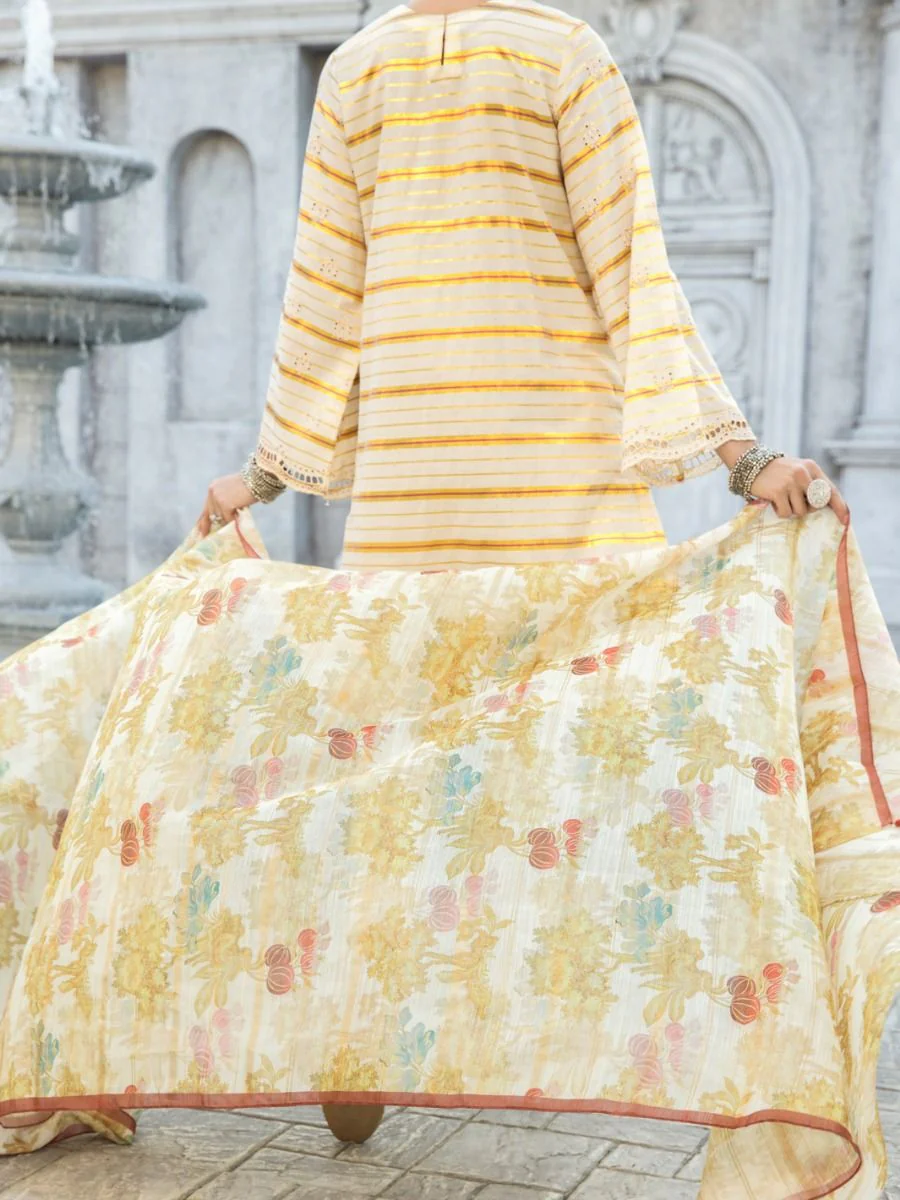 OFF WHITE YARN DYED 3PC UNSTITCHED | ALP-3PS-US-1189 FB-1175B - Image 2