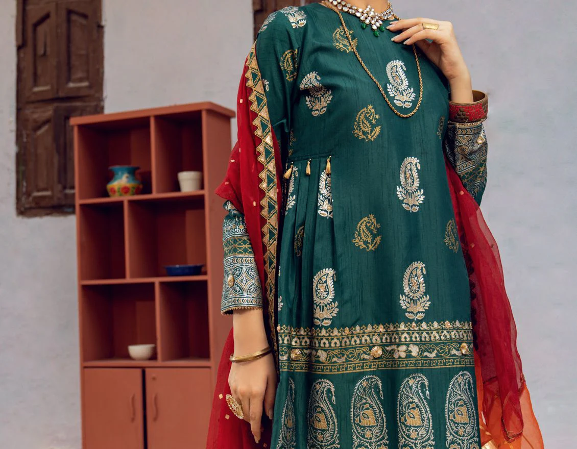 GREEN SILK 3PC UNSTITCHED | ALP-3PS-US-1195 AM-2395C - Image 4