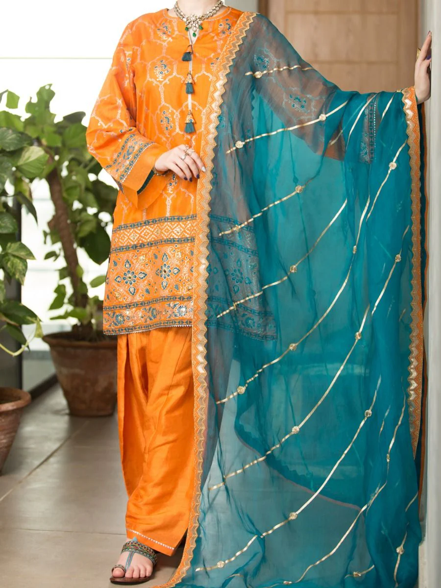 ORANGE SILK 3PC UNSTITCHED | ALP-3PS-US-1198 AM-2395F