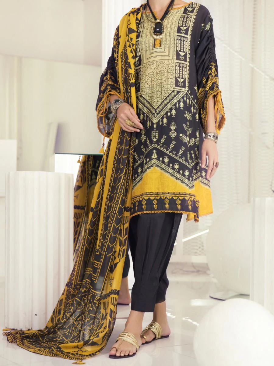 BLACK LAWN 3PC STITCHED | ALP-3PS-US-1240/S FB-1240A