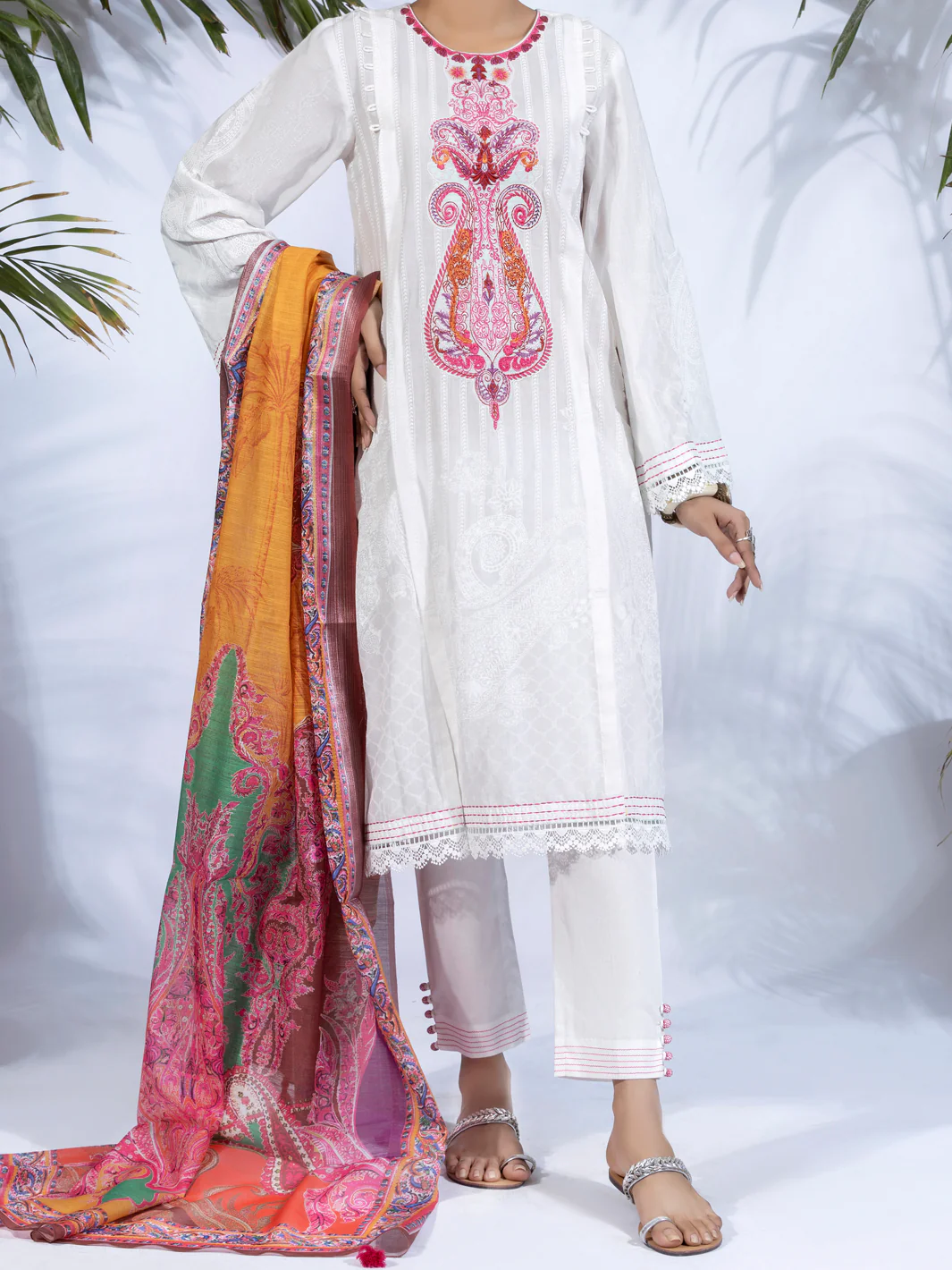 WHITE LAWN 3PC STITCHED | ALP-3PS-US-1242/S FB-1242A