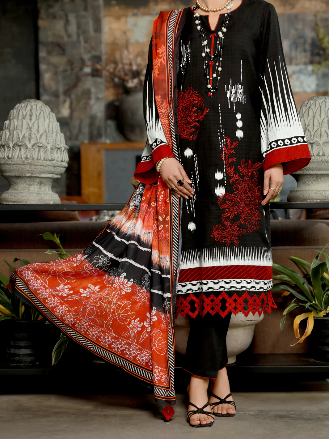 BLACK JACQUARD 3PC STITCHED | ALP-3PS-US-1389/S FB-1389A