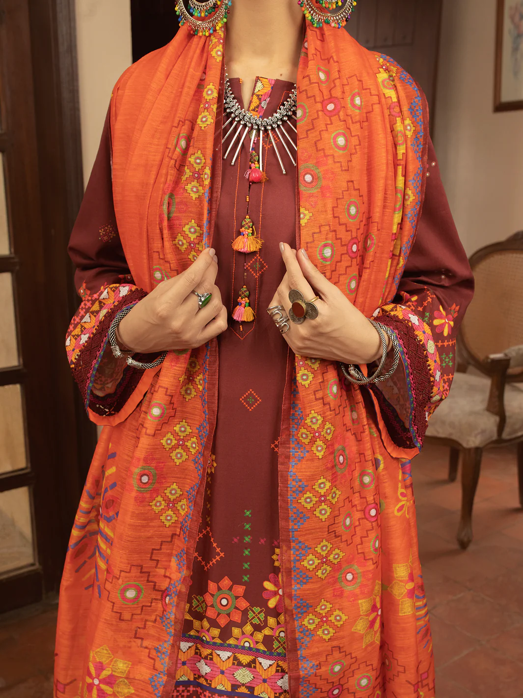 MAROON CAMBRIC 3PC STITCHED | ALP-3PS-US-1424/S FB-1424A - Image 4